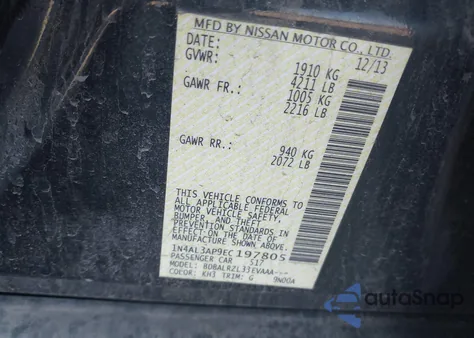 2014 Nissan Altima 2.5 S z USA, uszkodzony, nr VIN 1N4AL3AP9EC197805